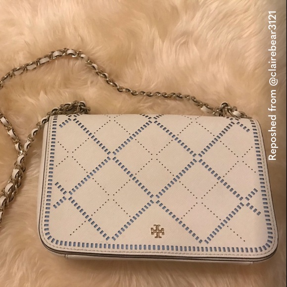 Tory Burch White Crossbody Bag Robinson weave crosshatch pattern  purse - Picture 6 of 6